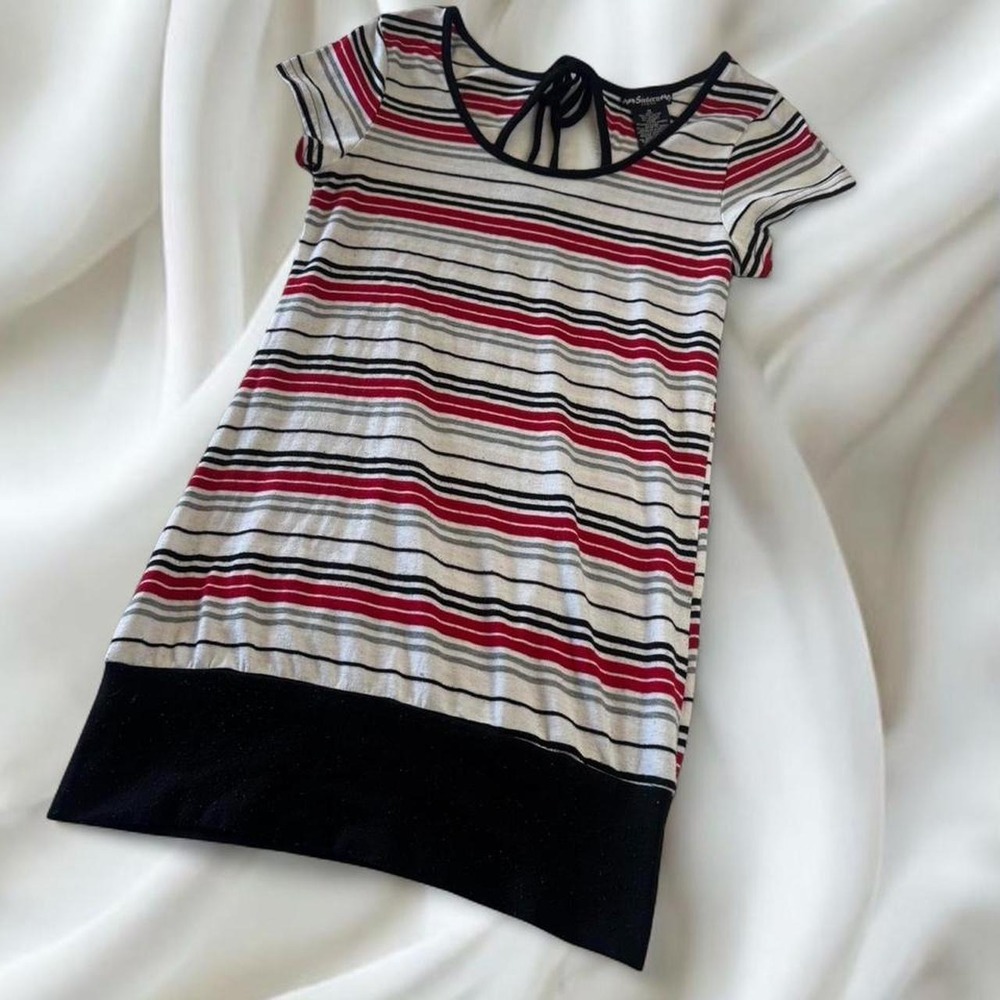 Y2K‎ vintage Sixteen red striped babydoll short sleeve tie back top fairy grunge